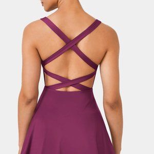 HALARA Crisscross Backless Plain 2-piece Barre Ballet Dance Flared Dress